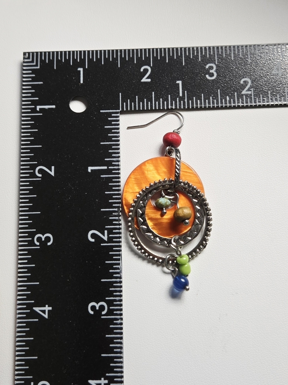Artisan Orange and Multicolor Bead Dangle Hoop Earrings - Picture 4 of 11